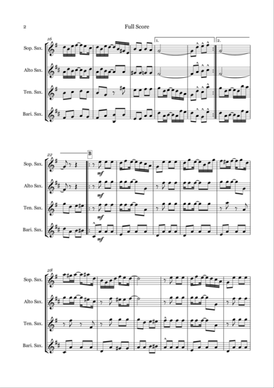 Sunflower Slow Drag for Saxophone Quartet (SATB) Saxophone Quartet scores gallery preview page 3