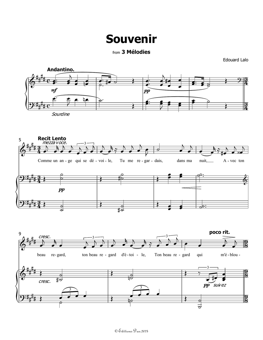 Souvenir, by Edouard Lalo, in E Major Piano, Vocal scores gallery preview page 3