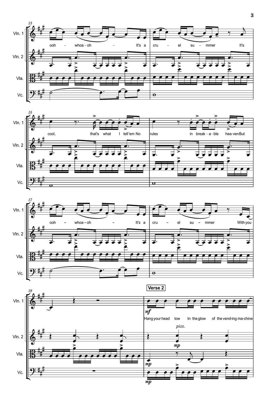 Cruel Summer String Quartet scores gallery preview page 3