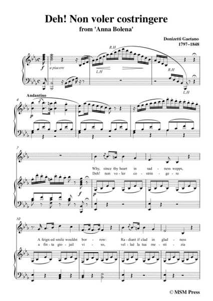 Donizetti-Deh! Non voler costringere,from 'Anna Bolena',in E flat Major,for Voice and Piano image number null