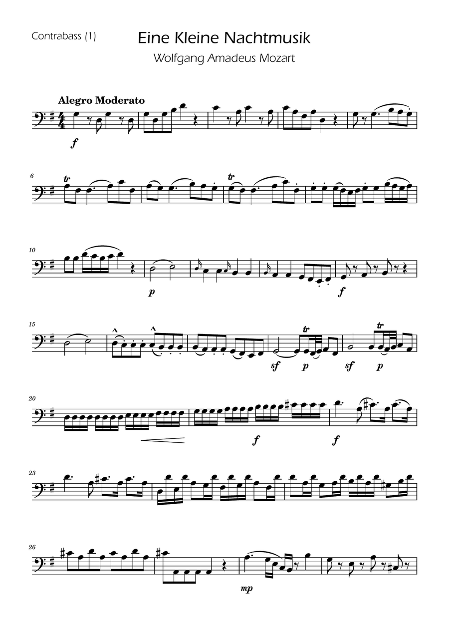Mozart: Eine Kleine Nachtmusik (K.525) - String Bass Solo Double Bass scores gallery preview page 1
