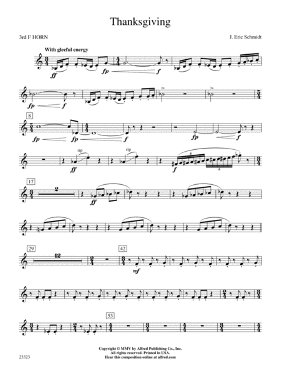 Thanksgiving: 3rd F Horn Thanksgiving: 3rd F Horn Concert Band scores gallery preview page 1