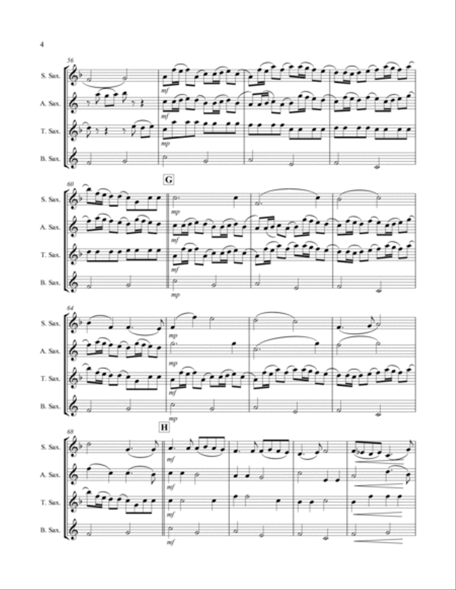 Pachelbel - Canon in D Major (for Saxophone Quartet SATB) Saxophone Quartet scores gallery preview page 5