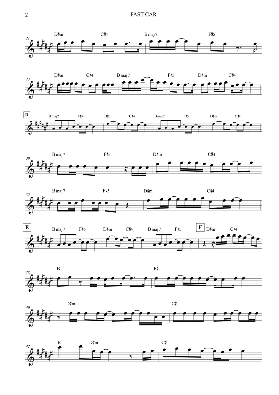 Fast Car Alto Saxophone scores gallery preview page 2