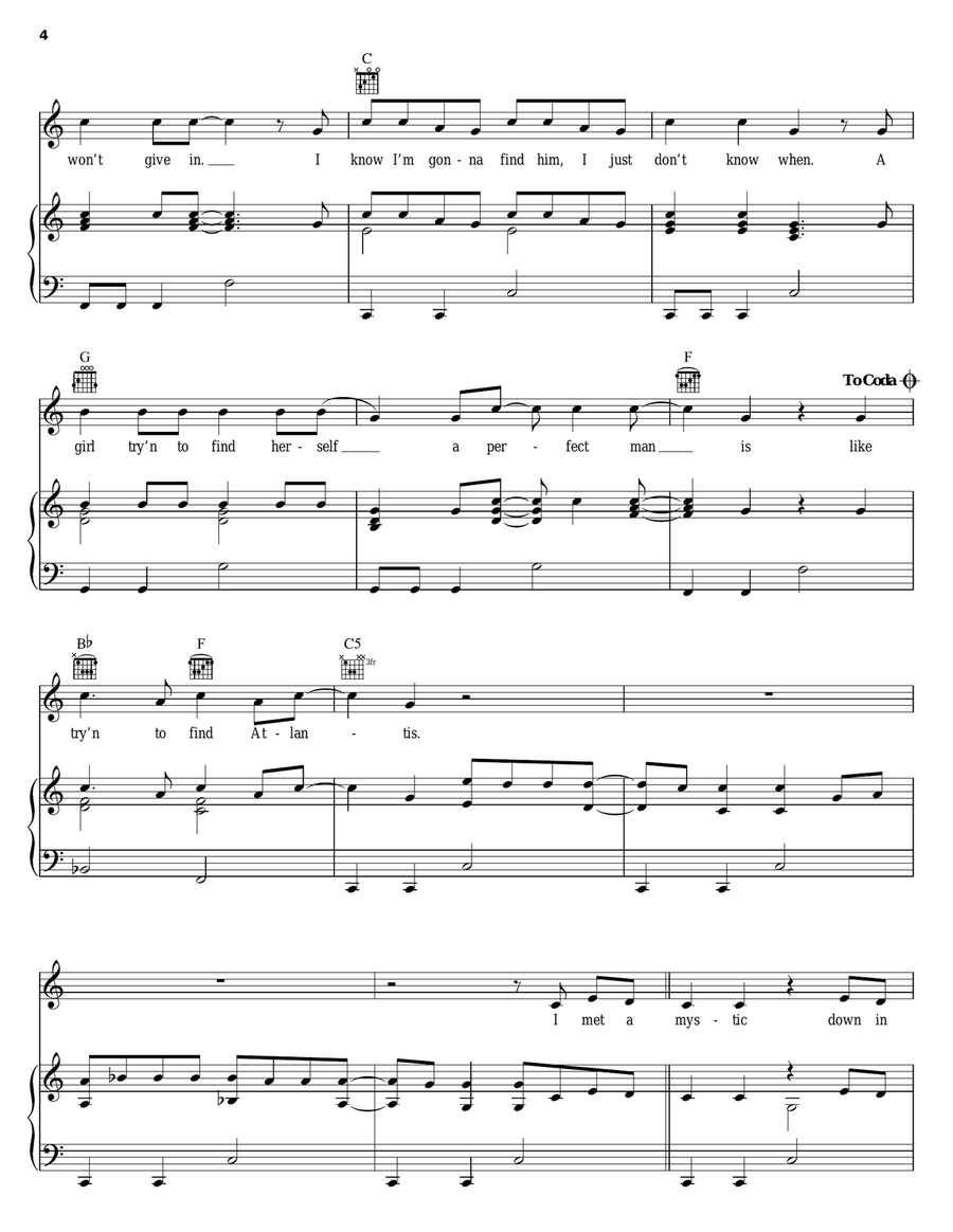 Trying To Find Atlantis Piano, Vocal, Guitar scores gallery preview page 4