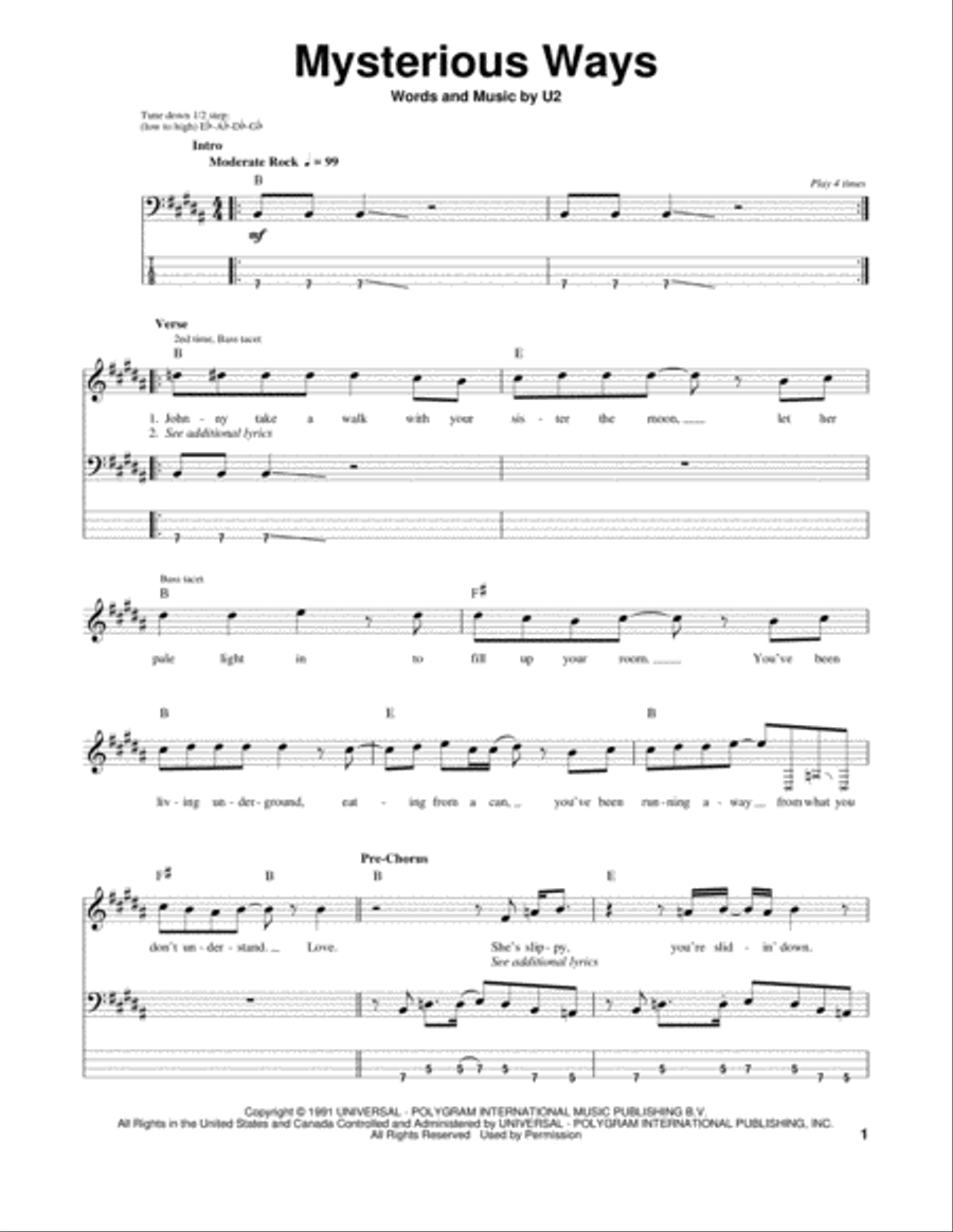 Mysterious Ways Mysterious Ways Guitar Tablature scores gallery preview page 1