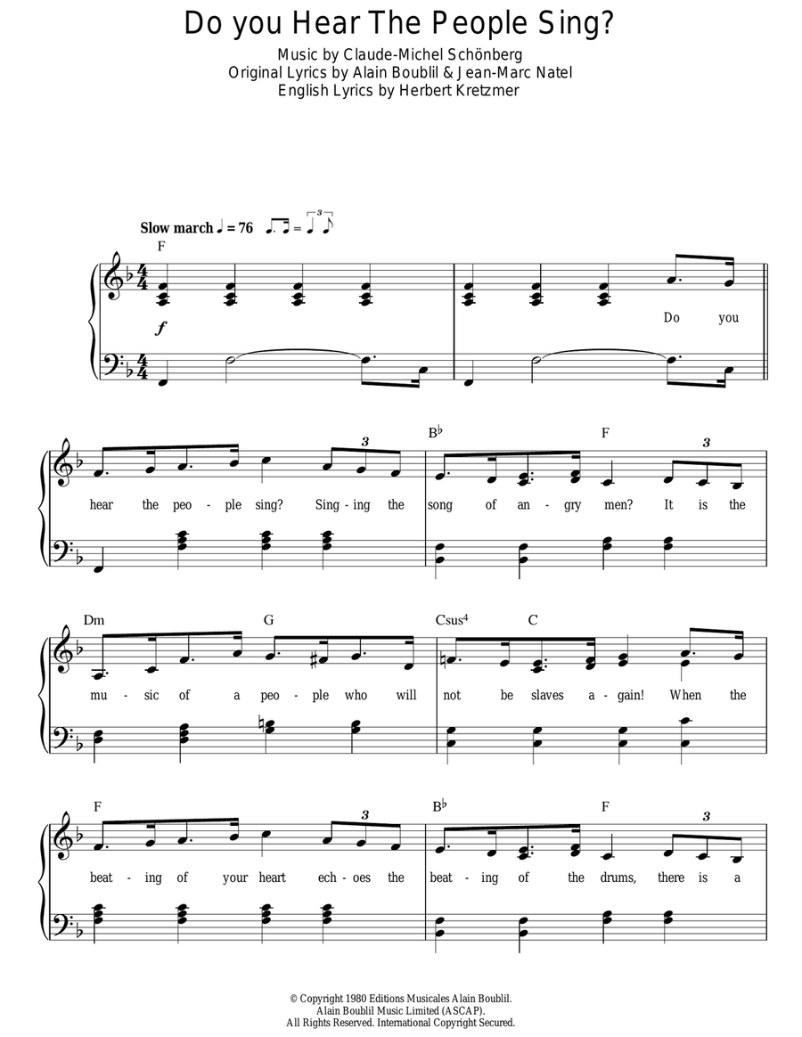 Do You Hear The People Sing? Easy Piano scores gallery preview page 1