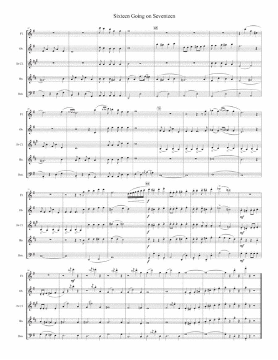 Sixteen Going On Seventeen Woodwind Quintet scores gallery preview page 4