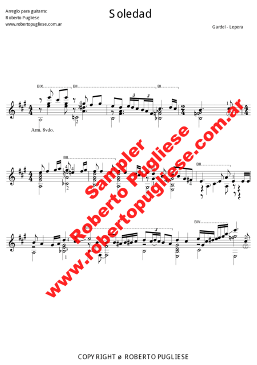 Soledad - tango guitar (Gardel - Le Pera) Classical Guitar scores gallery preview page 3
