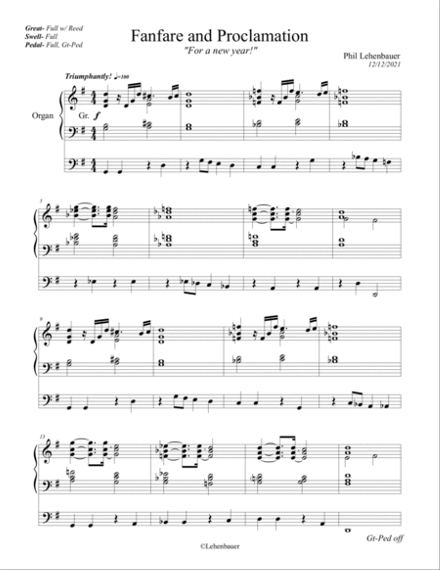 Fanfare and Proclamation (for a new year!), organ work by Phil Lehenbauer Organ Solo scores gallery preview page 2