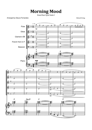 Morning Mood by Grieg - Woodwind Quintet & Piano with Chord Notation
