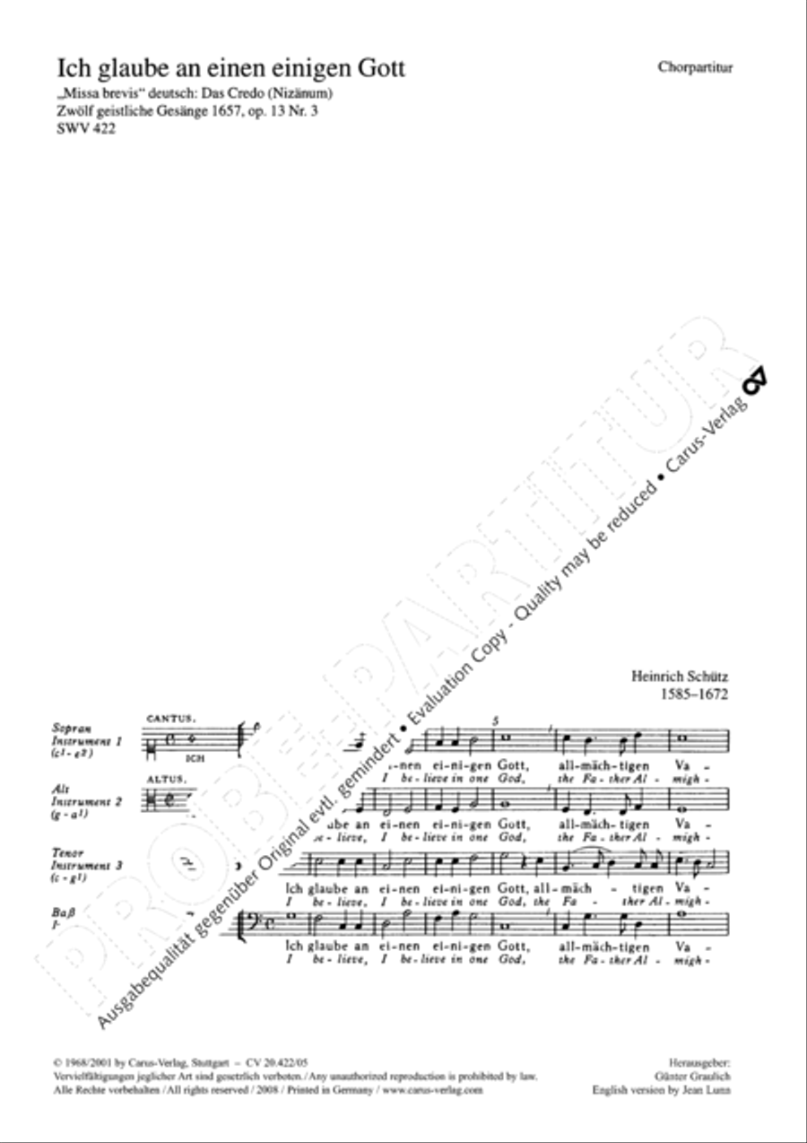 I belive in one god (Ich glaube an einen einigen Gott) 4-Part scores gallery preview page 2