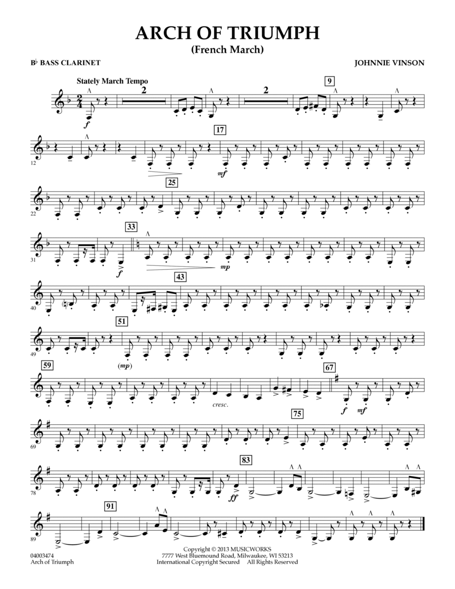 Arch of Triumph (French March) - Bb Bass Clarinet Concert Band scores gallery preview page 1
