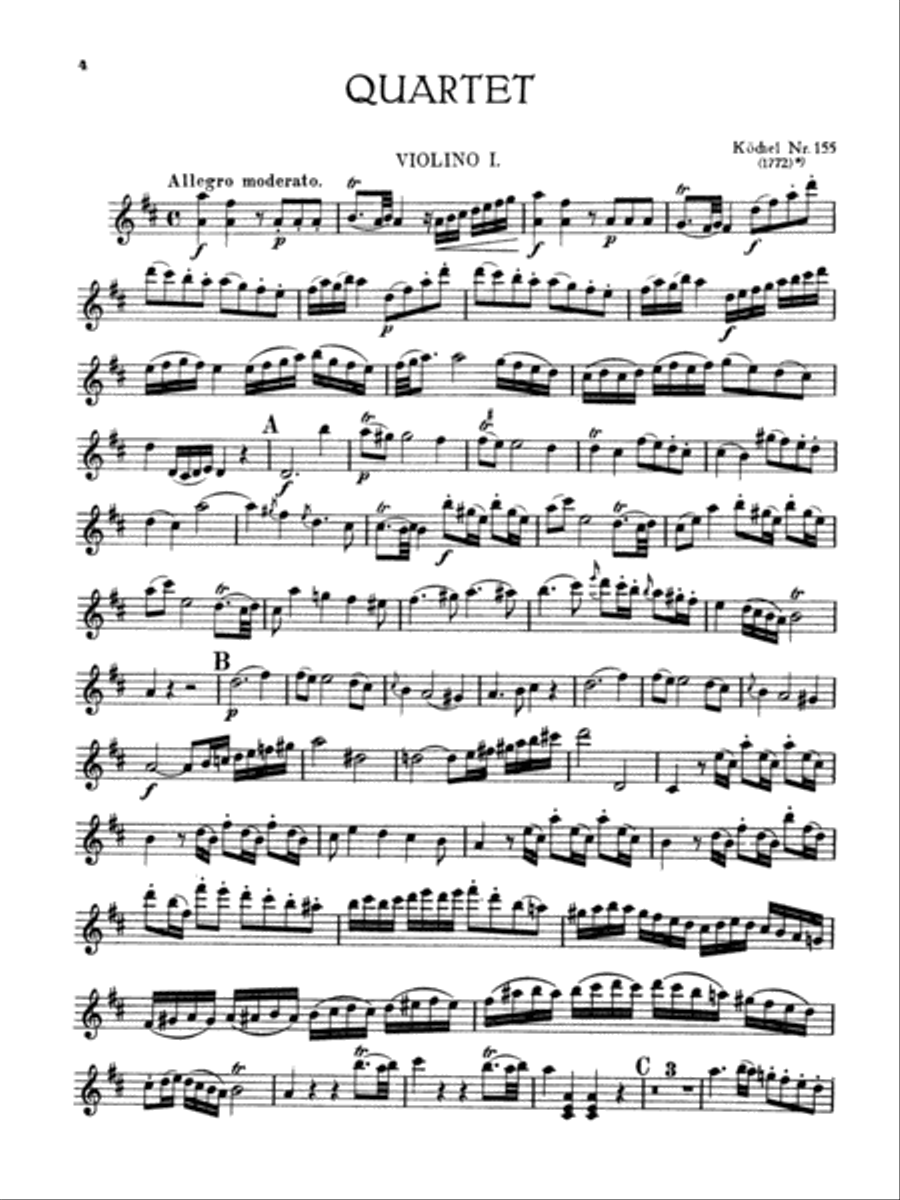Sixteen Easy String Quartets, K. 155, 156, 157, 158, 159, 160, 168, 169, 170, 171,172, 173, 285, 298, 370, 546 String Quartet scores gallery preview page 2