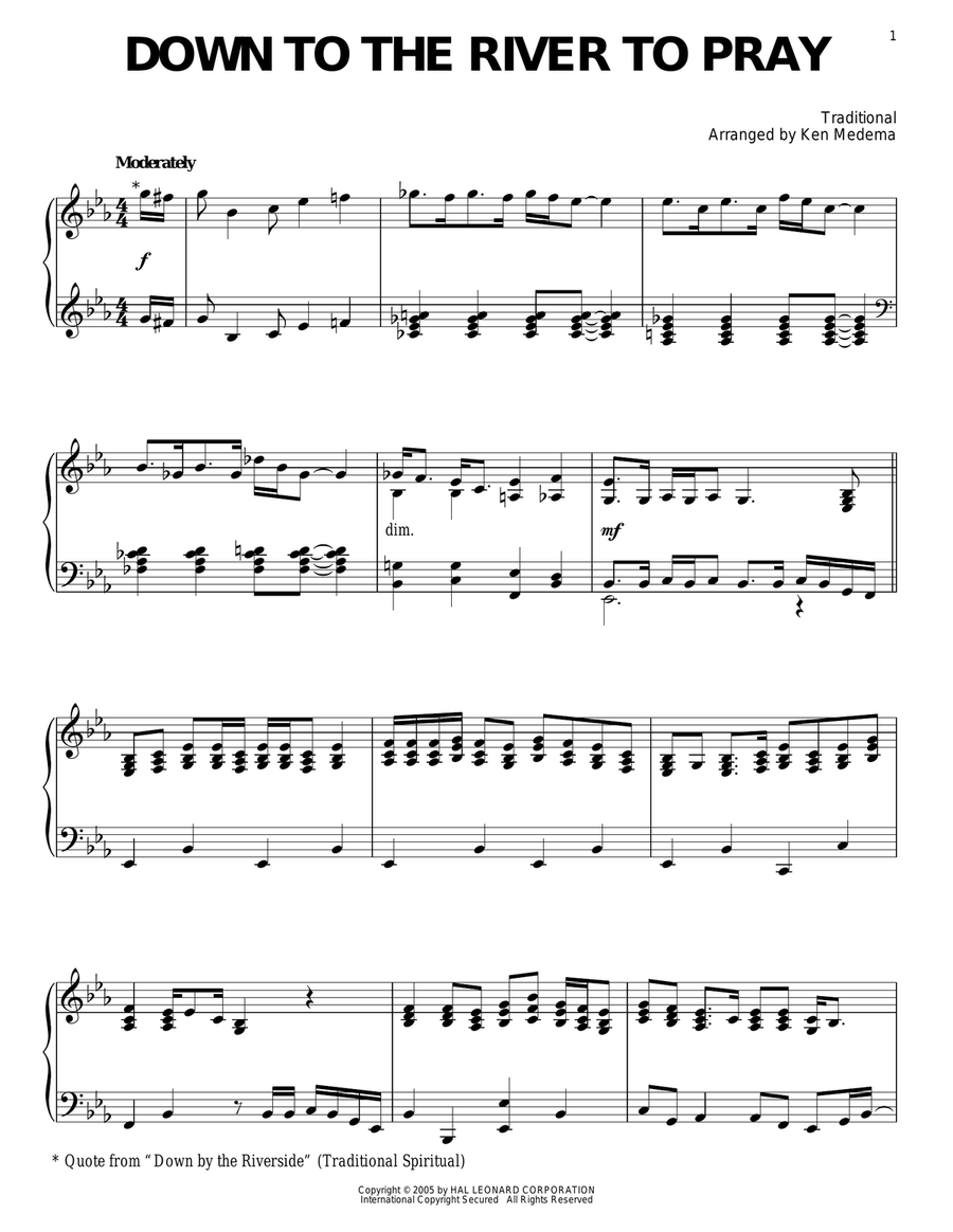Down To The River To Pray Piano Solo scores gallery preview page 1