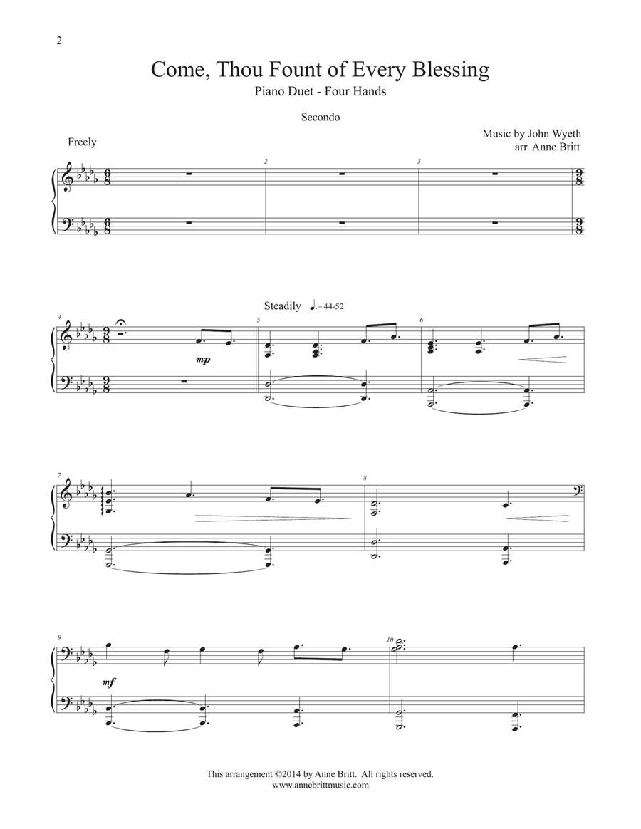 Come, Thou Fount of Every Blessing (piano duet) 1 Piano, 4-Hands scores gallery preview page 2