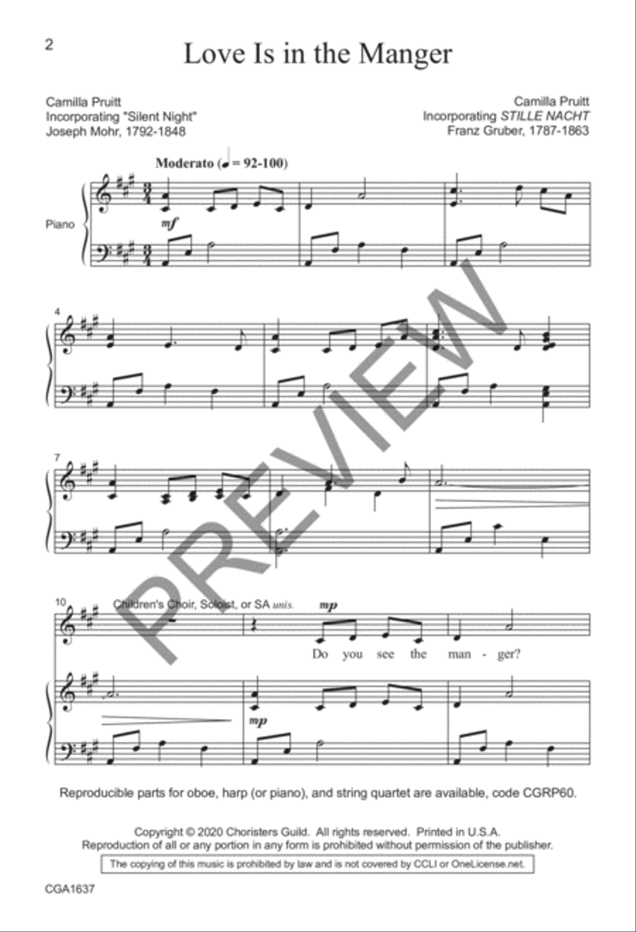 Love is in the Manger (SATB + Unison Combined Choirs) 4-Part scores gallery preview page 2