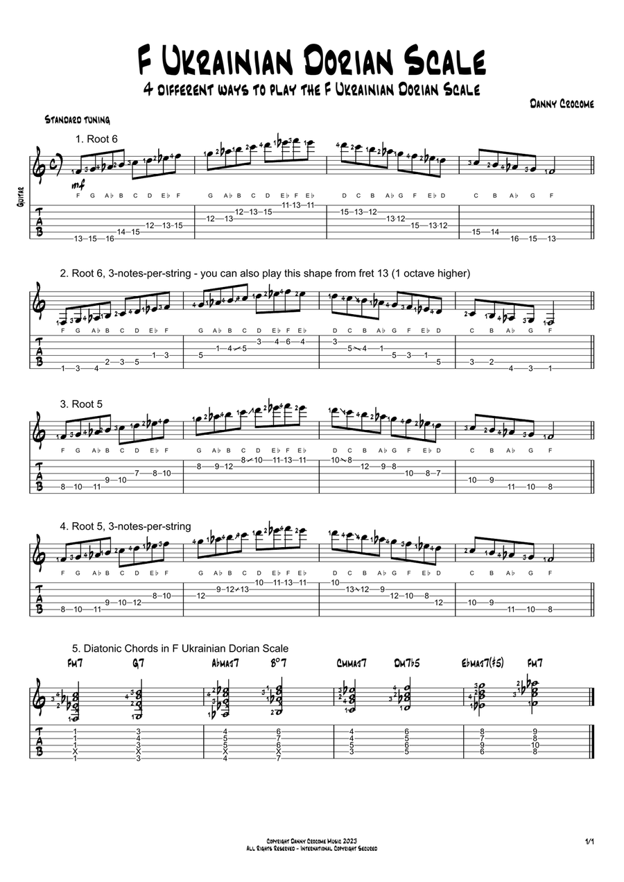 F Ukrainian Dorian Scale (4 Ways to Play) Acoustic Guitar scores gallery preview page 1