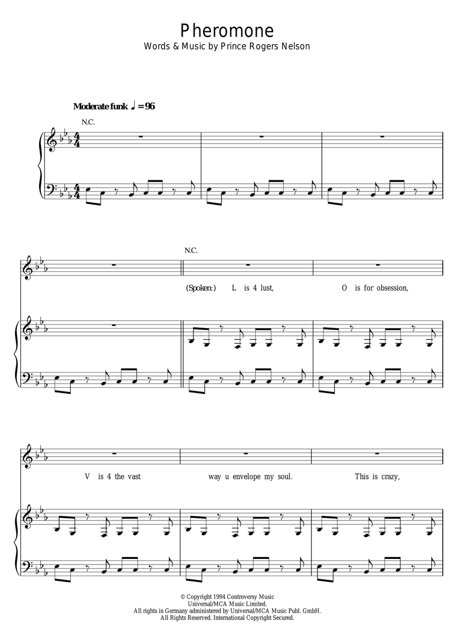 Pheromone Piano, Vocal, Guitar scores gallery preview page 1