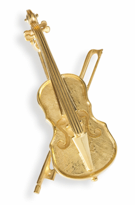 Gold-plated brooch : major violin with bow