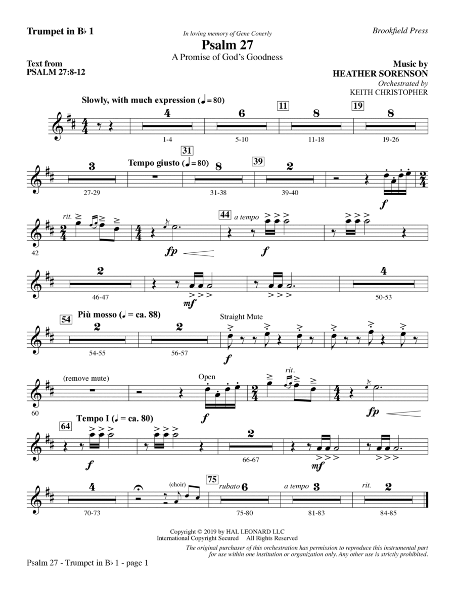 Psalm 27 - Bb Trumpet 1 Psalm 27 - Bb Trumpet 1 Choir scores gallery preview page 1