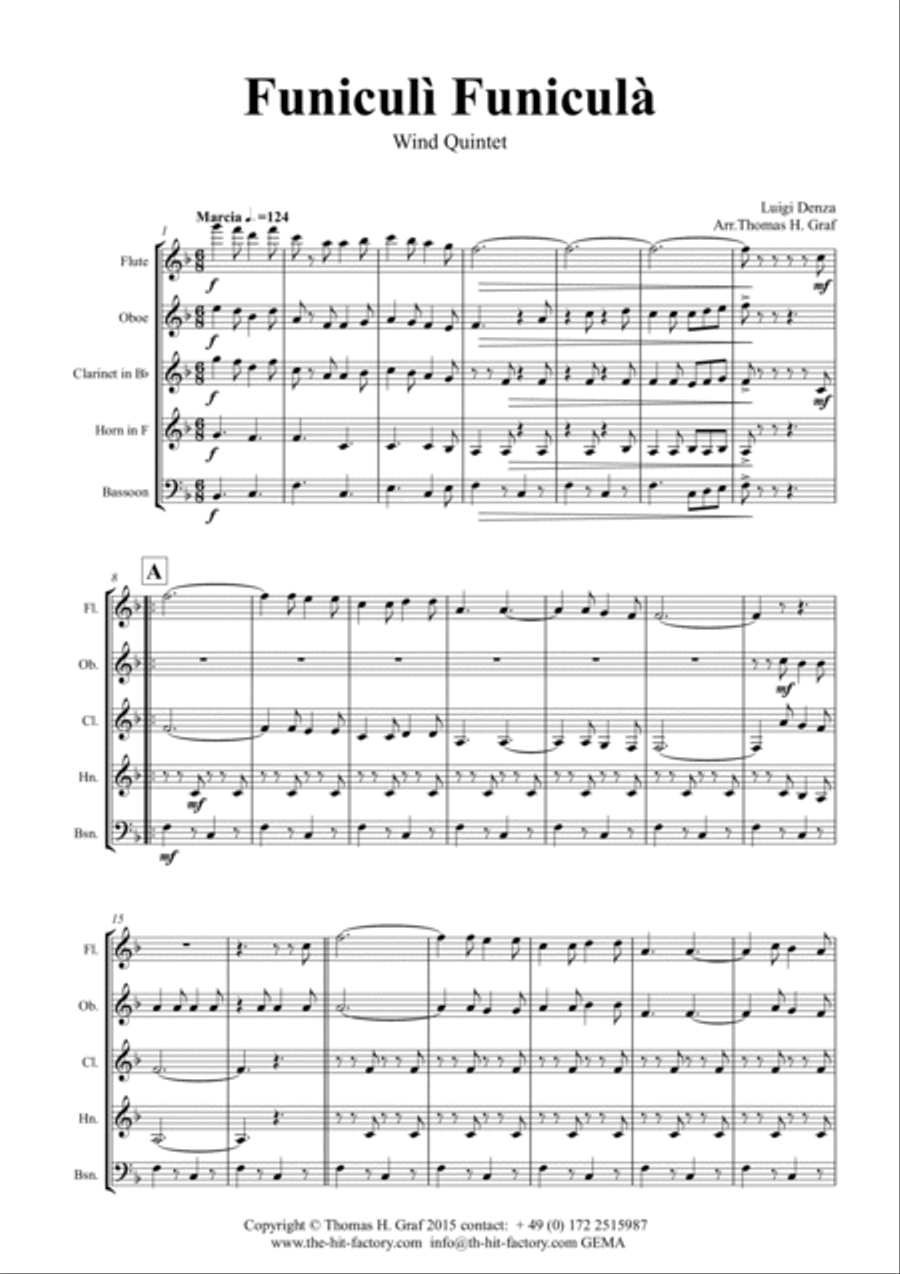 Funiculi Funicula - Italian Evergreen - Woodwind Quintet - F Woodwind Quintet scores gallery preview page 2