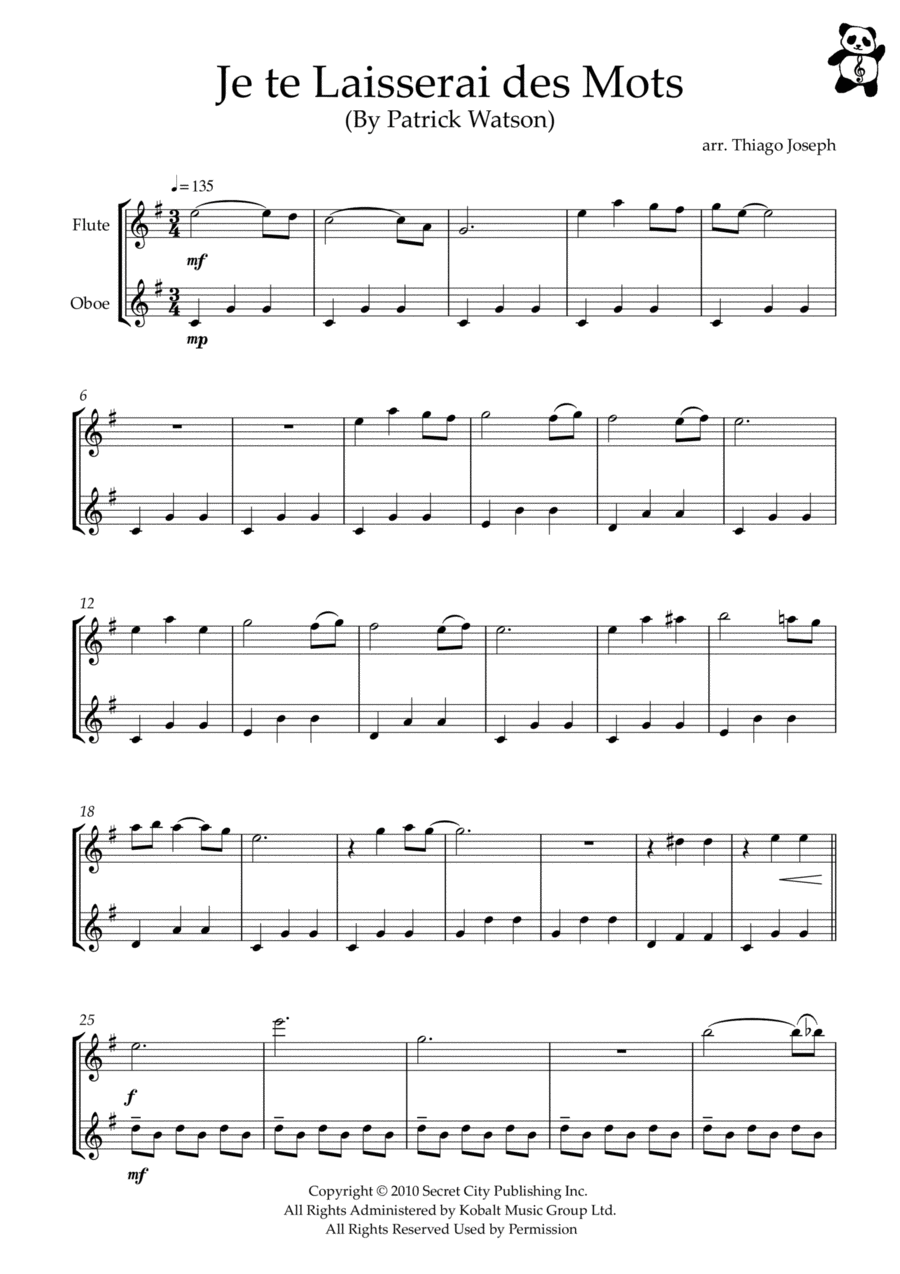 Je Te Laisserai Des Mots Woodwind Duet scores gallery preview page 1