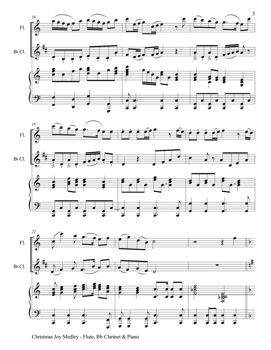 CHRISTMAS JOY MEDLEY (Trio – Flute, Bb Clarinet & Piano with Parts) Woodwind Duet scores gallery preview page 4