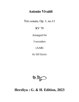 Book cover for Trio sonata Op.1, no.11 RV 79 (Arrangement for 3 recorders (AAB))