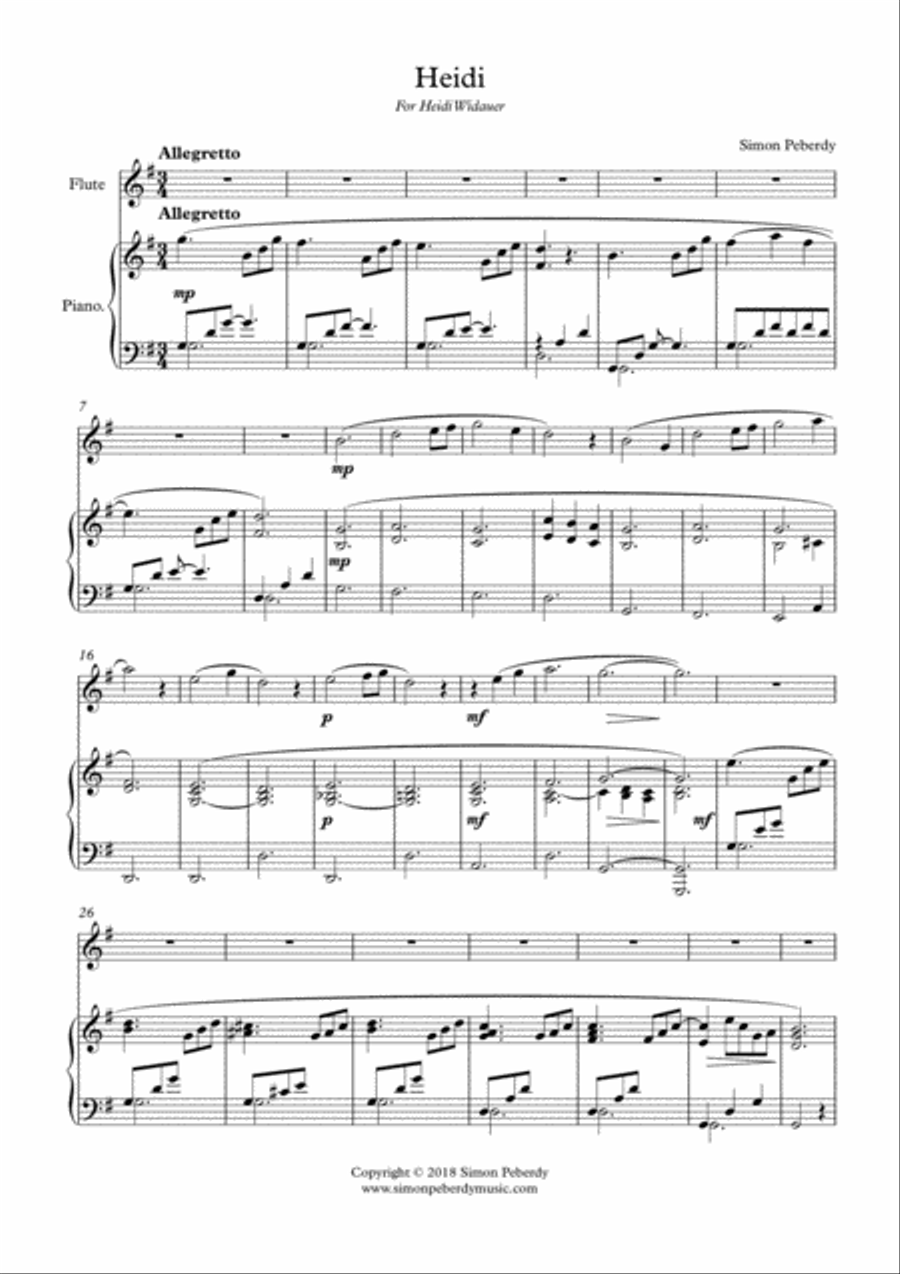 Heidi, for flute and piano by Simon Peberdy Flute Solo scores gallery preview page 3