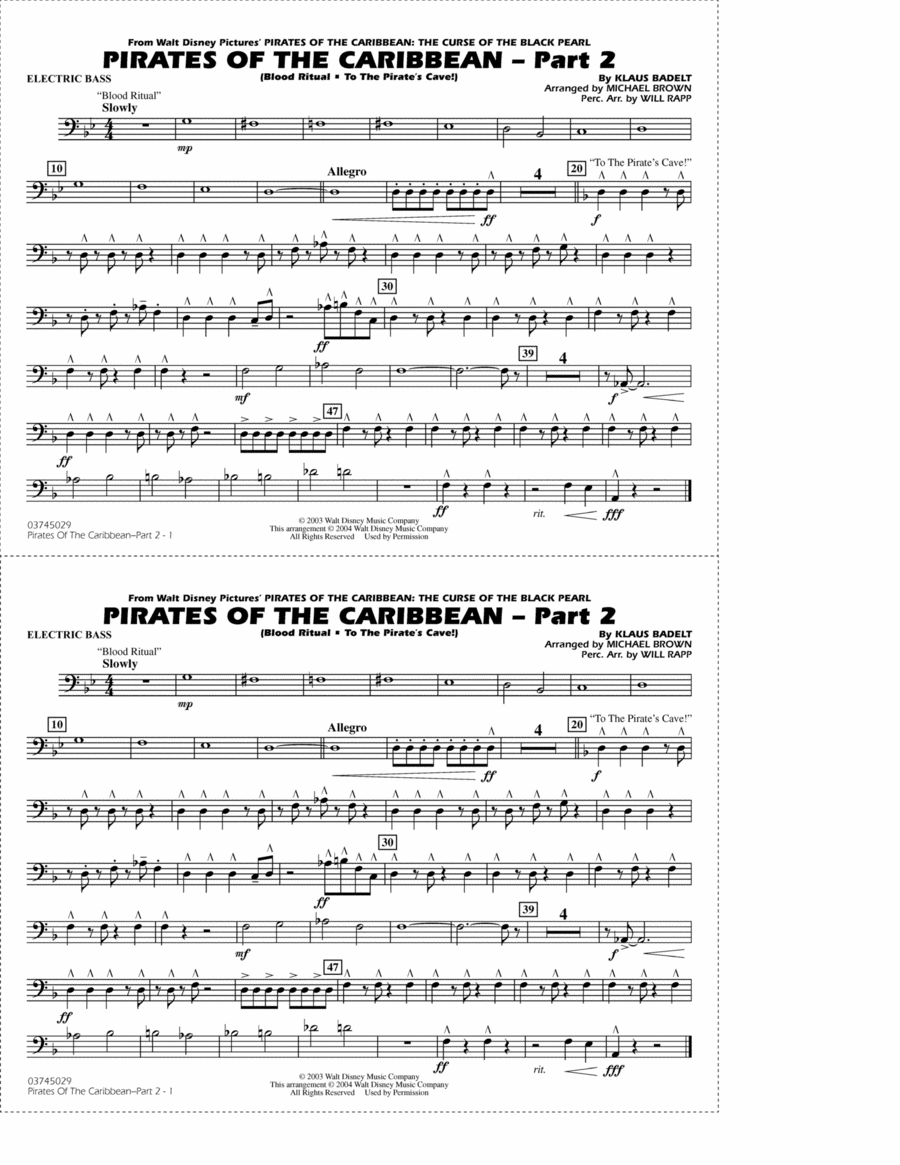 Pirates of the Caribbean - Part 2 (arr. Michael Brown) - Electric Bass Marching Band scores gallery preview page 1