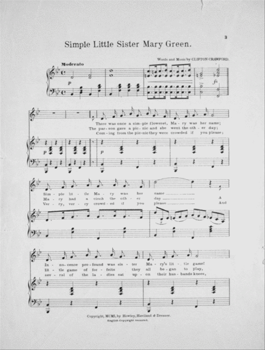 Simple Little Sister Mary Green. Song and Chorus Choir scores gallery preview page 2