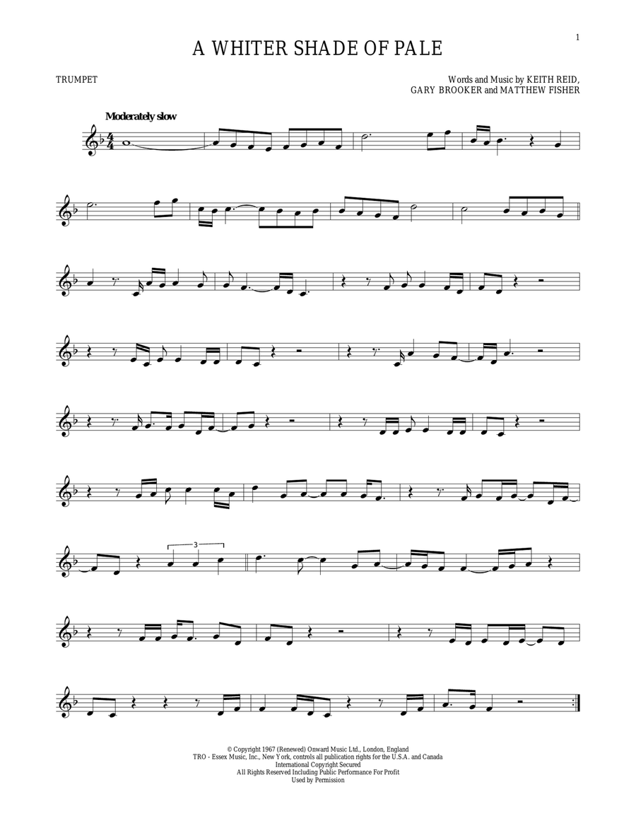 A Whiter Shade Of Pale Trumpet Solo scores gallery preview page 1