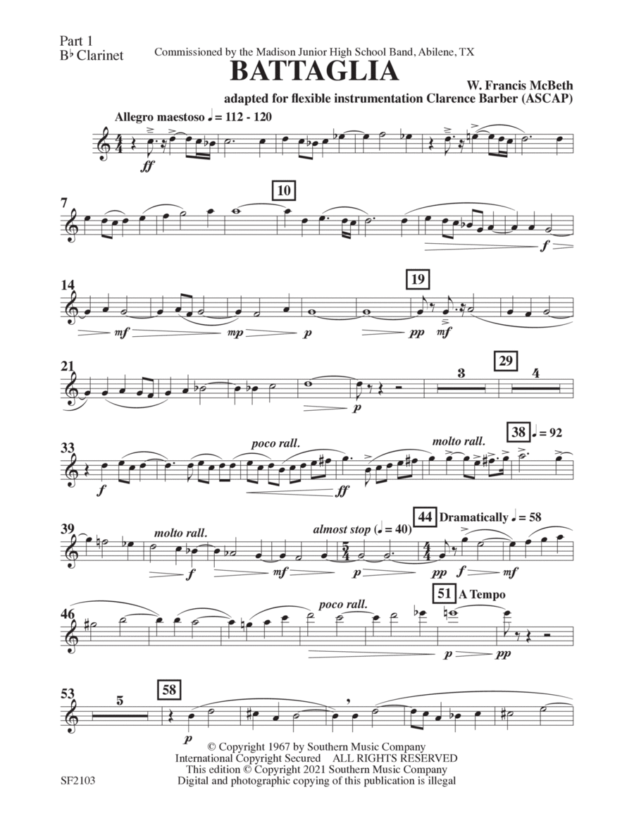 Battaglia - Clarinet 1 Battaglia - Clarinet 1 Concert Band scores gallery preview page 1