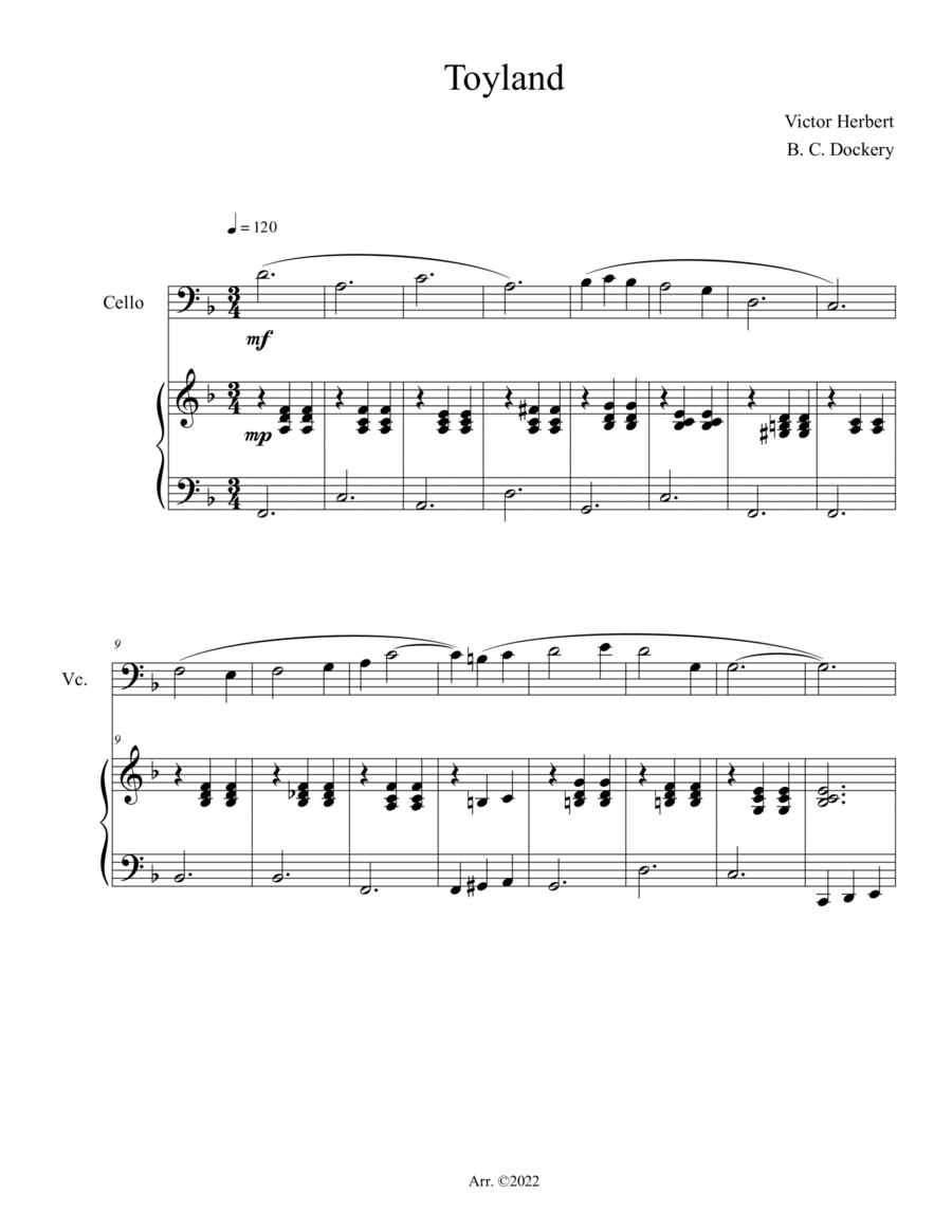 Toyland (Cello Solo with Piano Accompaniment) Piano scores gallery preview page 1