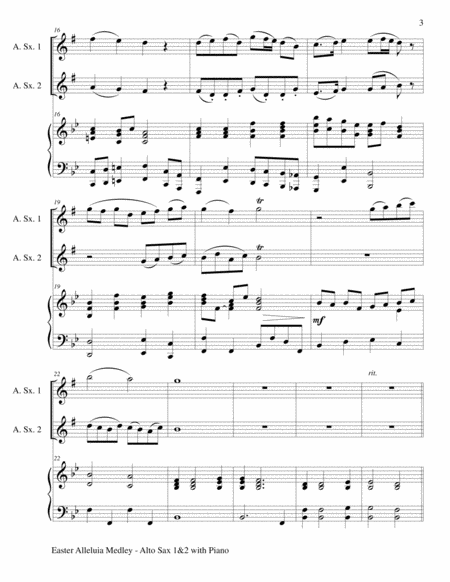 EASTER ALLELUIA MEDLEY (Trio – Alto Sax 1, Alto Sax 2/Piano) Score and Parts image number null