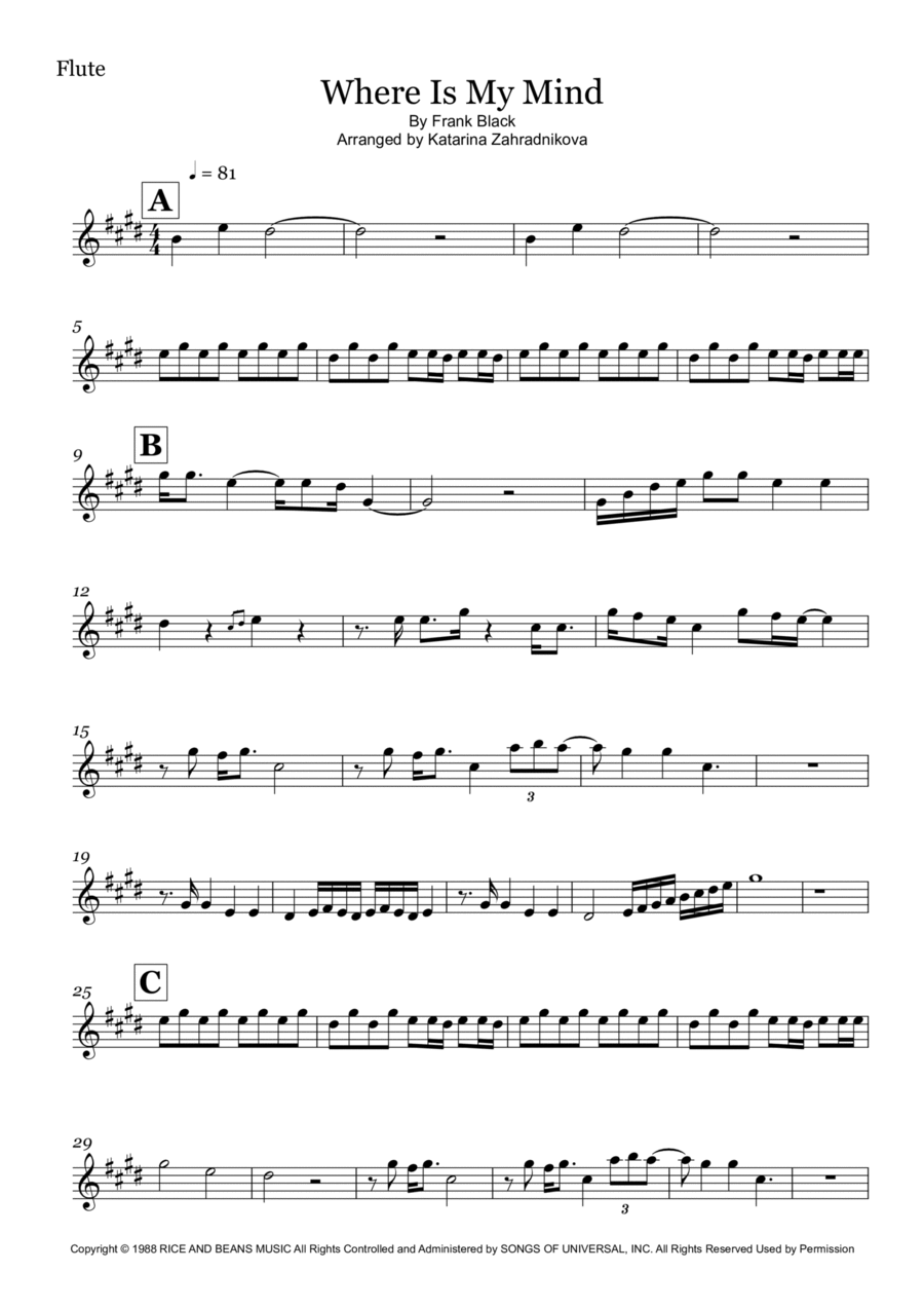 Where Is My Mind? Flute Solo scores gallery preview page 1