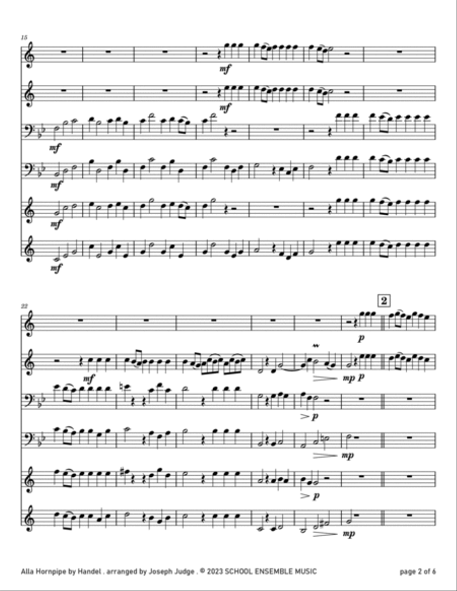 Alla Hornpipe by Handel for Brass Quartet in Schools Brass Quartet scores gallery preview page 2