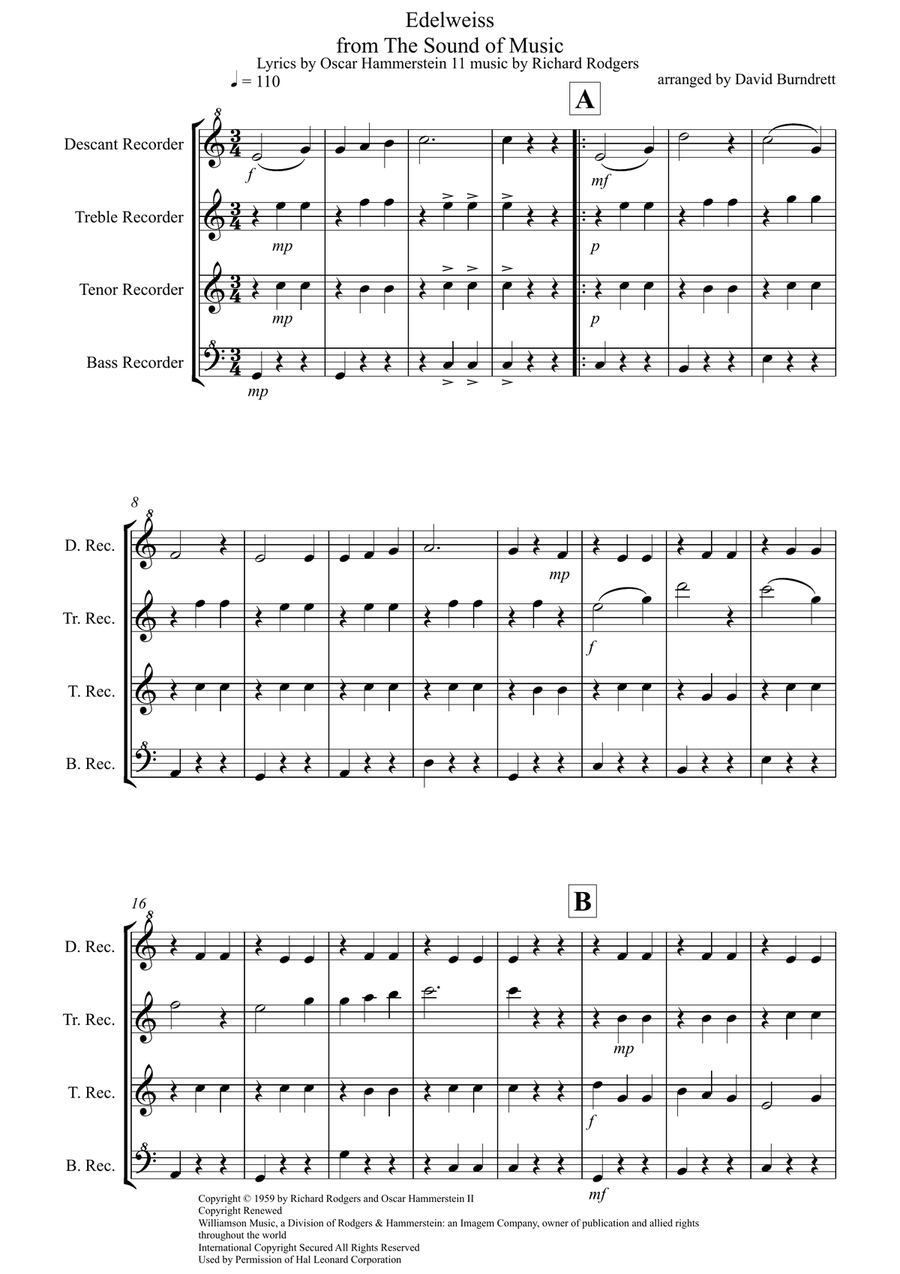 Edelweiss Edelweiss Recorder scores gallery preview page 1