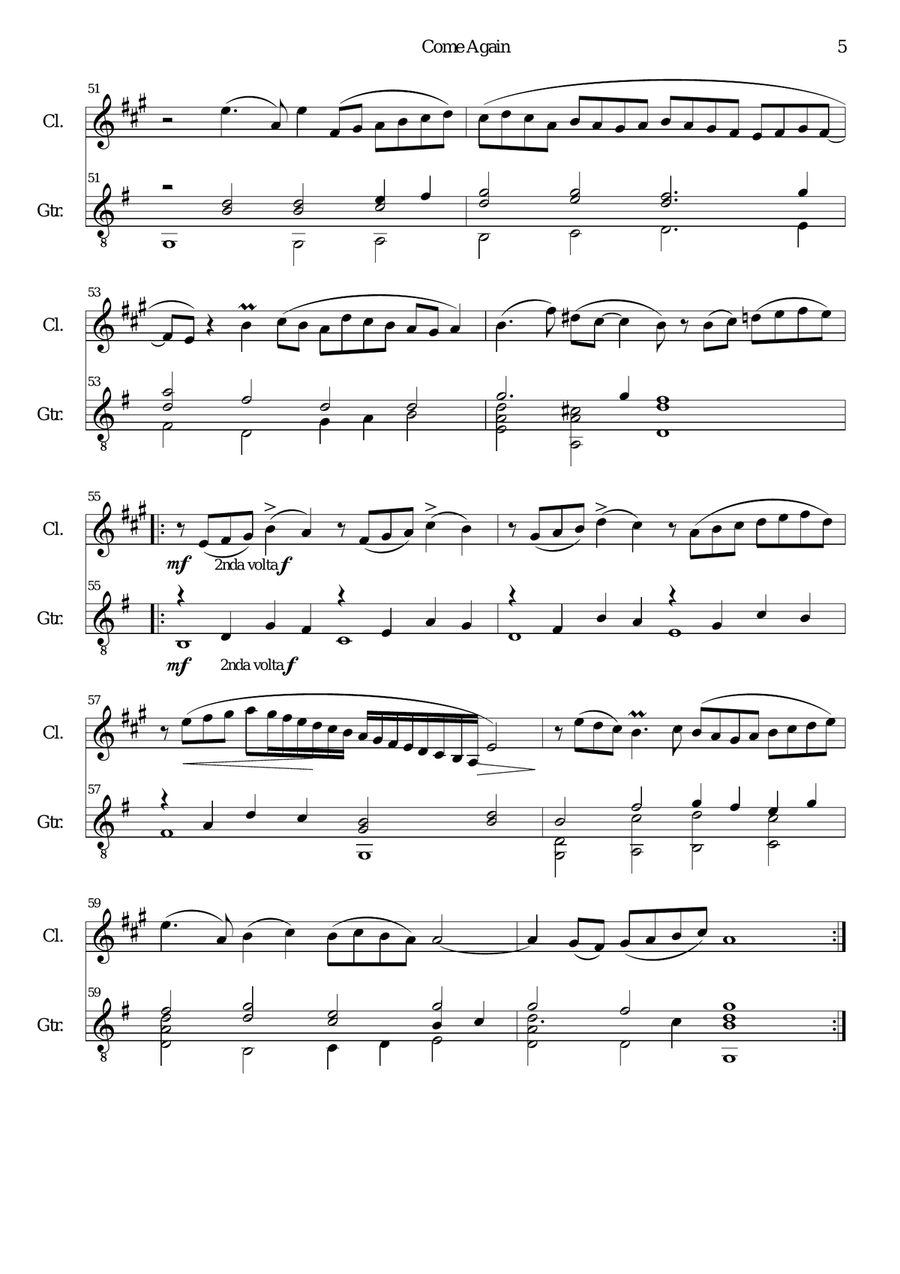 Come again for clarinet and guitar Clarinet scores gallery preview page 5