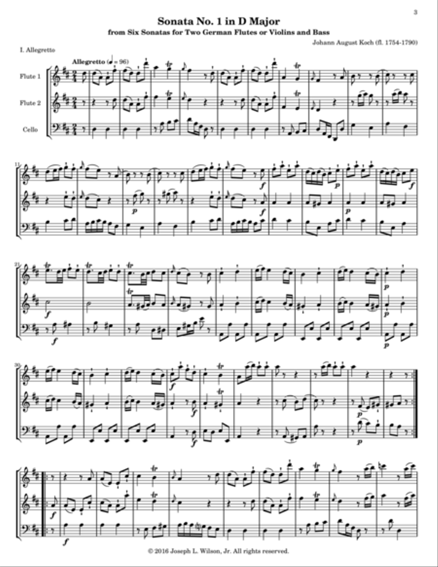 Koch Trio Sonata No. 1 in D Major Woodwind Trio scores gallery preview page 3