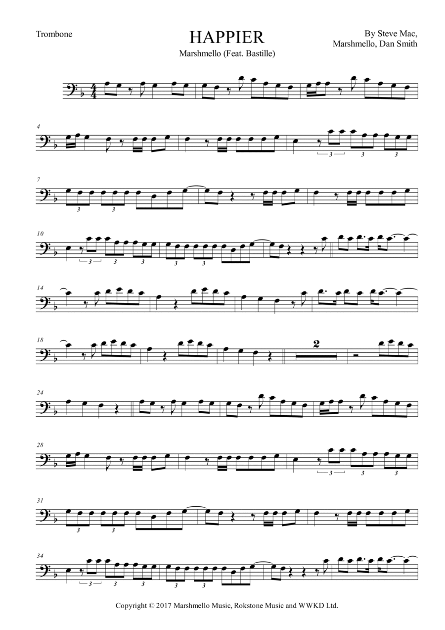 Happier Happier Trombone Solo scores gallery preview page 1