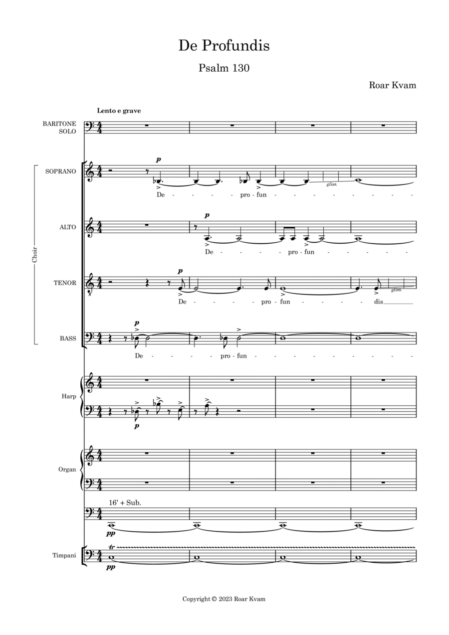 De Profundis Psalm 130 of David - Score Only