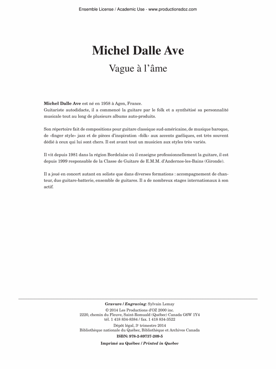 Vague à l’âme Vague à l’âme Classical Guitar scores gallery preview page 1