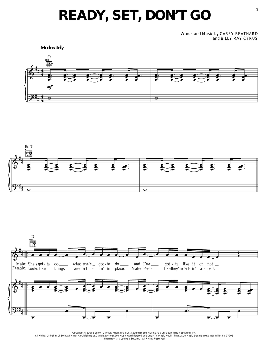 Ready, Set, Don't Go Ready, Set, Don't Go Piano, Vocal, Guitar scores gallery preview page 1