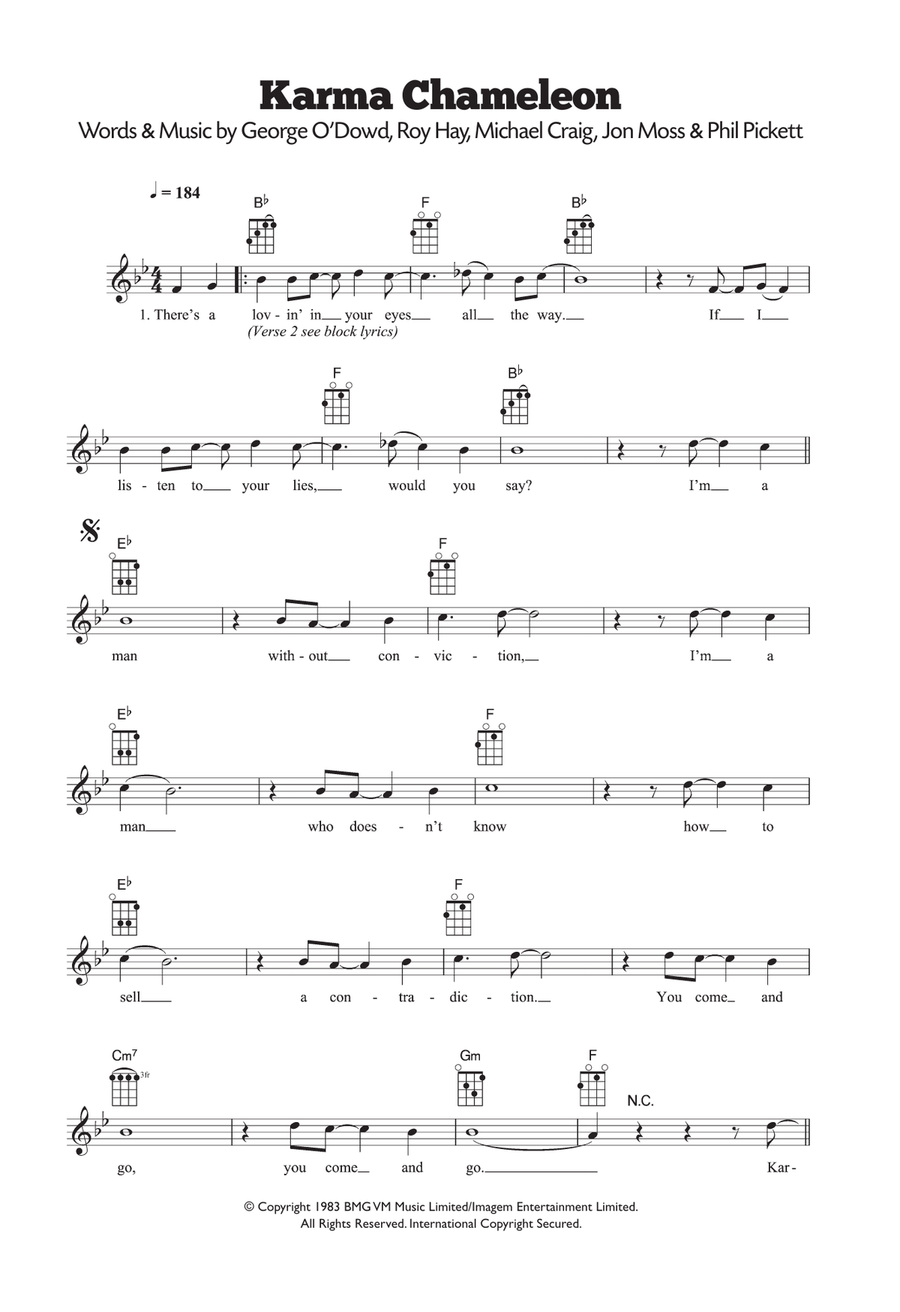 Karma Chameleon - Ukulele - Digital Sheet Music | Sheet Music Plus