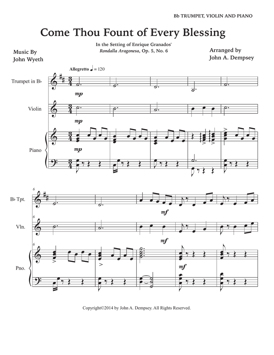 Come Thou Fount of Every Blessing (Trio for Trumpet, Violin and Piano) Small Ensemble scores gallery preview page 5