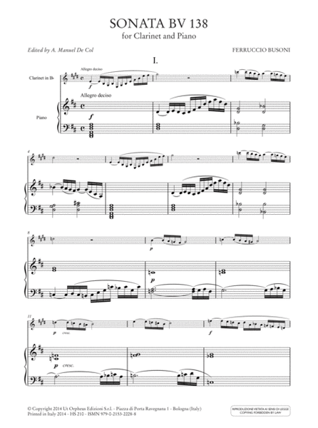 Sonata BV 138 for Clarinet and Piano