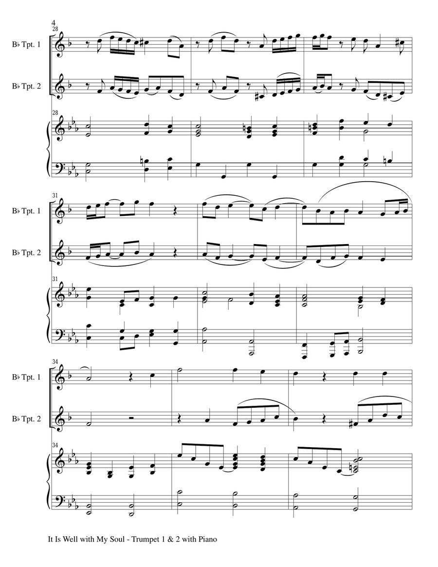 IT IS WELL WITH MY SOUL (Trio - Bb Trumpet 1 & 2 with Piano - Instrumental Parts Included) Trumpet Trio scores gallery preview page 4