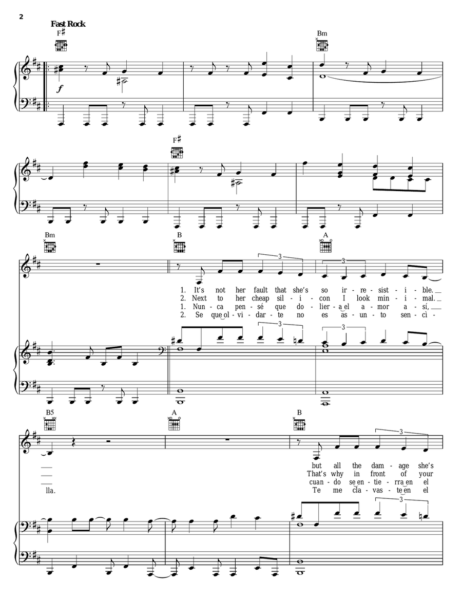 Objection (Tango) Piano, Vocal, Guitar scores gallery preview page 2